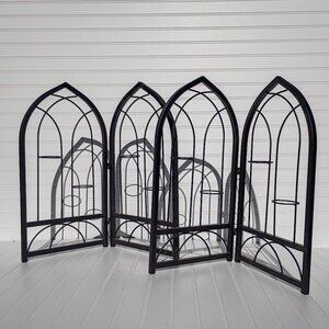 Cathedral Window Votive Candle Holders Gothic Black Wrought Iron Pair Arched Vtg